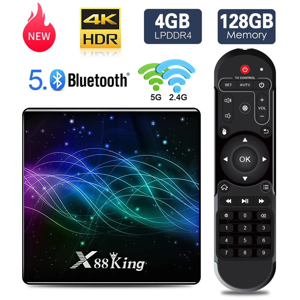 X88 King tv Box 4GB LPDDR4 SDRAM 128G Flash для Amlogic S922X Android 9 0 Dual WiFi BT5.0 1000M RJ45 4K
