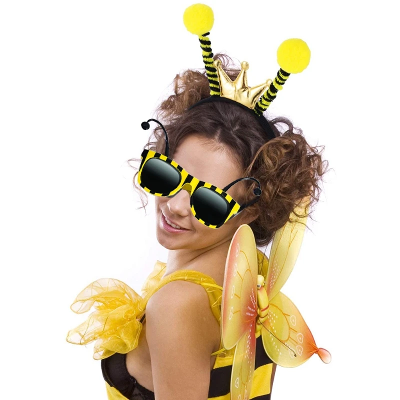 Bumble Bee Cosplay Party Favors Women Men Kids Party Costume Cosplay Accessory Bee Head Hoop Glasses Set birthday party supplies mascot costume