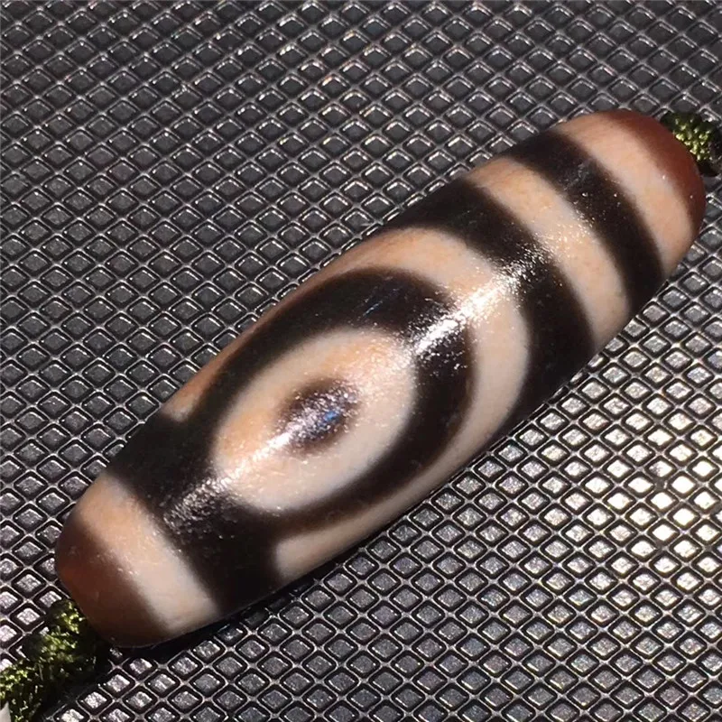 

190814-2 High Oily Cinnabar Ji Two Eyes Dzi Beads 12*37mm Natural Agate Material High Amulet Collectible