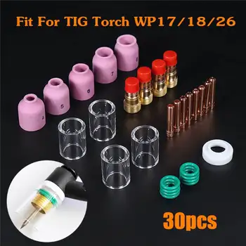 

30Pcs TIG Len Glass Gas Cup Tungsten Needle Stubby Collet Body Assorted Size Welding Torch Tool Welding Kit Fit WP17/18/26