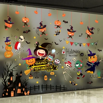 

[shijuekongjian] Halloween Glass Stickers DIY Pumpkin Zombie Wall Decals for Living Room Market Shop House Window Decoration