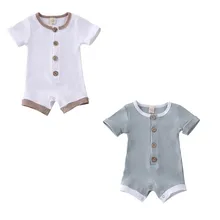 Ropa de verano para bebés recién nacidos, mono liso acanalado, conjuntos de mangas cortas, 0 a 18 M