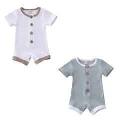 Vêtements d'été pour bébés garçons et filles de 0 à 18 mois, barboteuse côtelée solide à manches courtes 