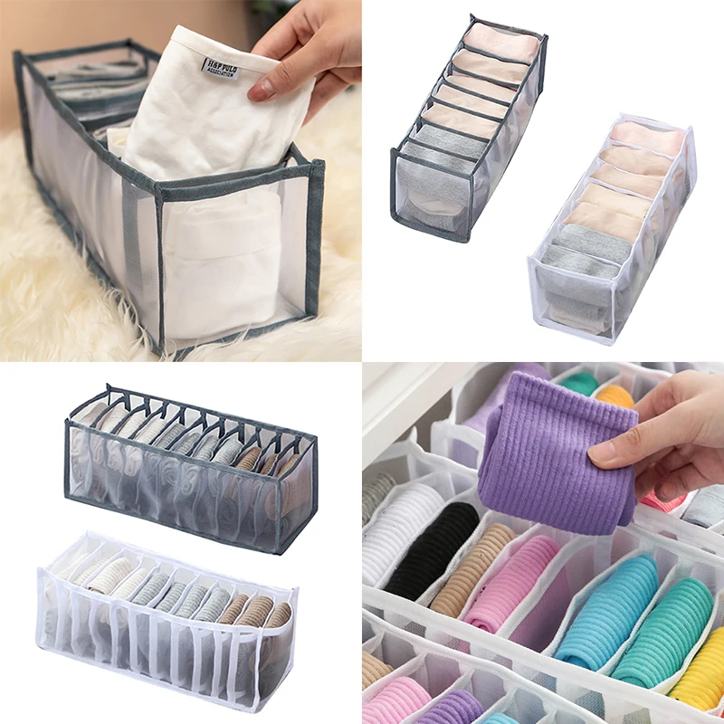 

3pcs Dormitory Closet Organizer For Socks Home Separated Underwear Storage Box 7 Grids Bra Organizer Foldable Drawer Organizer