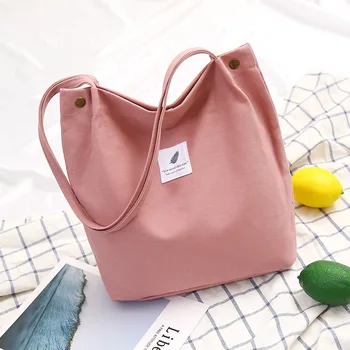 

Women Corduroy Shopping Bag Female Canvas Cloth Shoulder Bag Environmental Storage Handbag Reusable Foldable Eco Grocery Totes