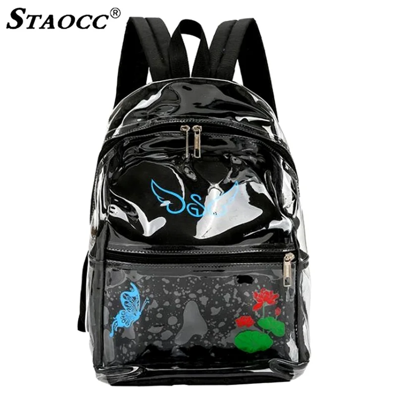 

Women Transparent Backpack Waterproof PVC Printed Travel Beach Bag Female Daily Clear Backpacks School Bag For College Girls