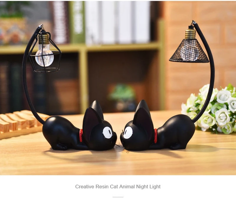 LED Night Light Creative Resin Cat Animal Night Light Ornaments Home Decoration Gift Small Cat Night Lamp  (6)