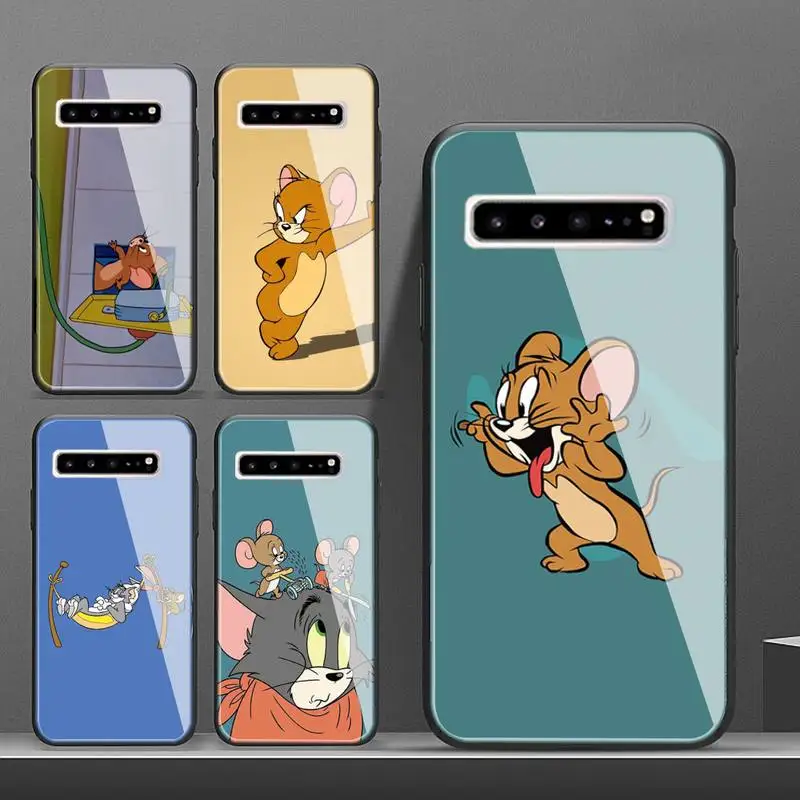 Чехол для телефона с мультяшным котом и мышью Galaxy чехлы из закаленного стекла S10 S9