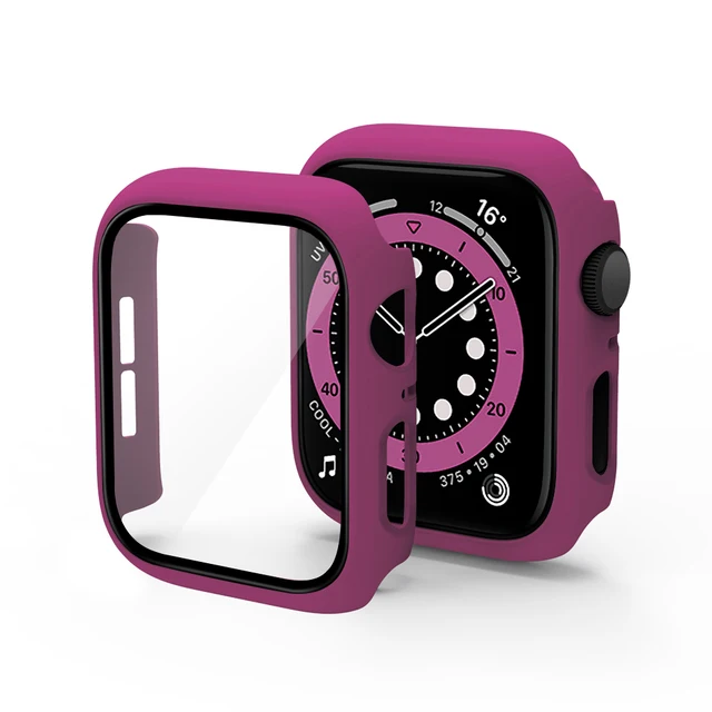 Glass+Case for iWatch Case Cover for Apple Watch Case 45/41mm 44mm 42mm 40mm 38mm Series 7 6 5 4 3 2 1 SE Protector Accessories Wine Red