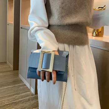 

Women's bag belt buckle texture personality wild stone pattern simple small square bag shoulder multi-function clutch bag