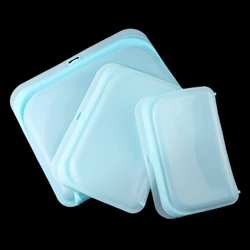 Eco - Friendly Silicone Reusable Food Storage Bags - Airtight & Versatile for Snacks and More (3 - Pack) (Clear Blue)