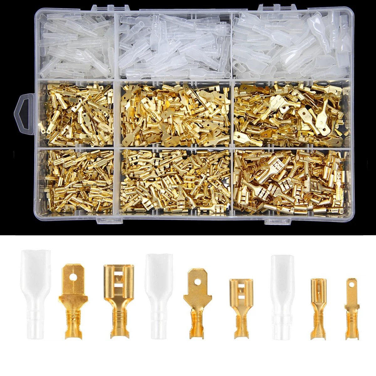 

900Pcs/Set Insulated Electrical Wire Crimp Terminals 2.8/4.8/6.3mm Spade Connectors Assortment Kit with Box