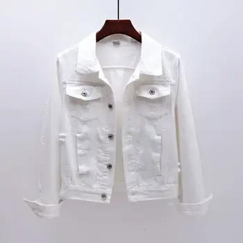 

Pink White Denim Jacket Women Big size Slim Outwear Spring Autumn Korean Fashion Chaquetas Mujer Short Jeans Jacket Coat Female