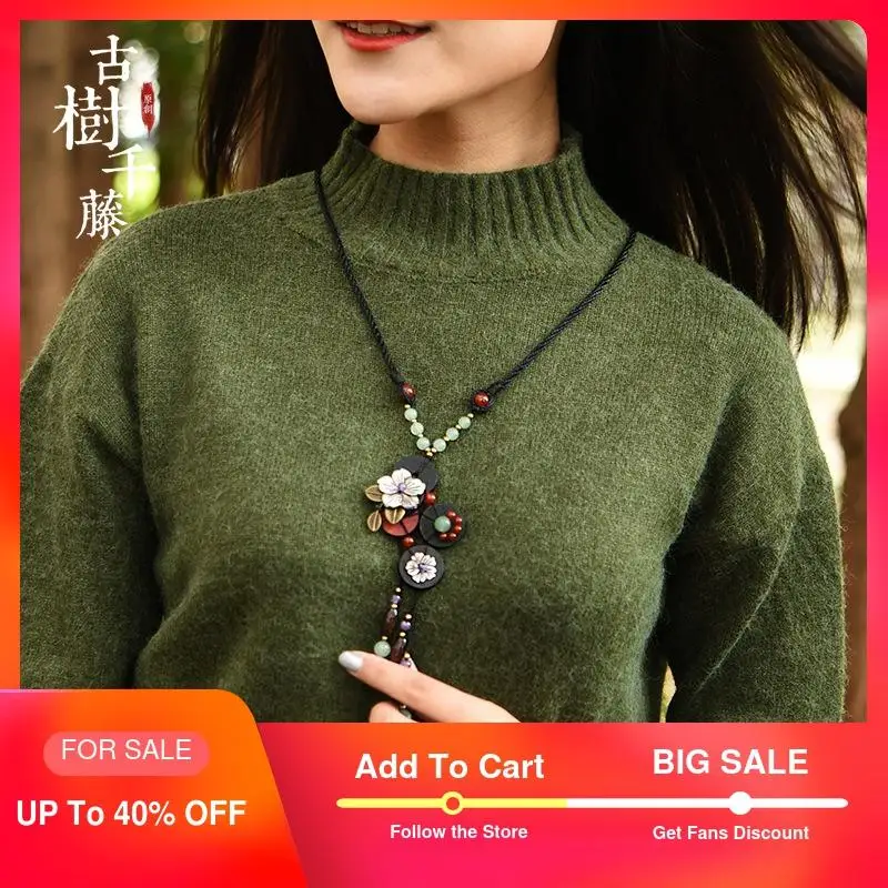 Vintage Wood Necklaces Woman Shell Flower long Necklace Pendant Rope Chain Ethnic Stone Necklace Fashion Jewelry 2019 new Gift|Pendant Necklaces| - AliExpress