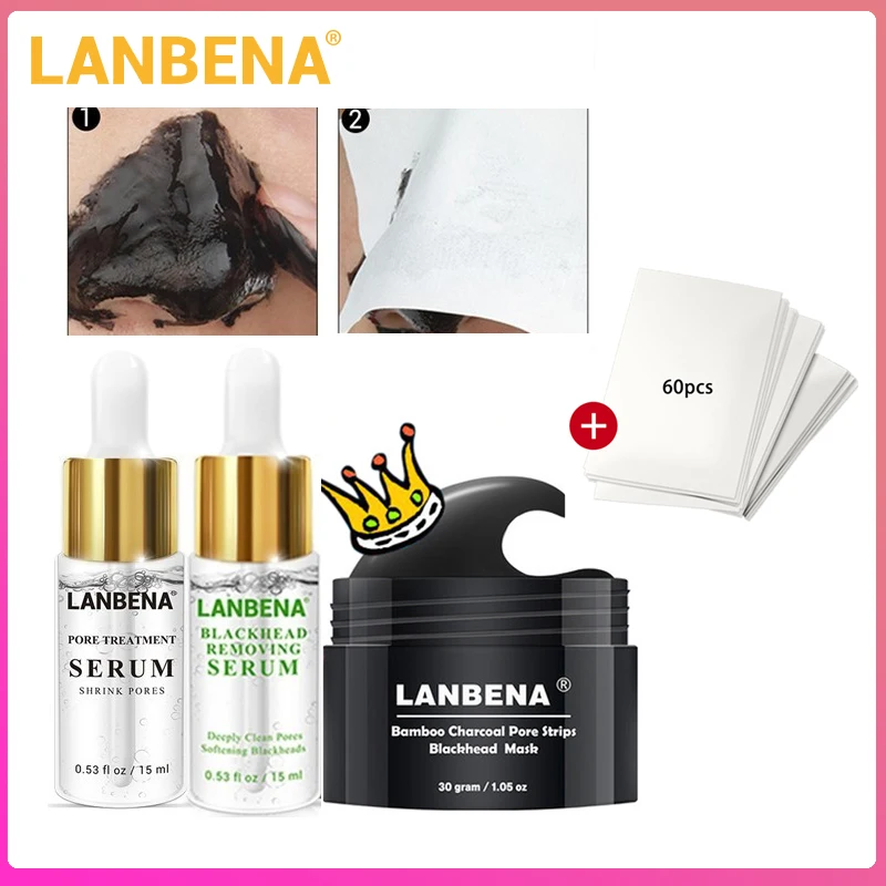 LANBENA, средство для удаления угрей на древесном угле, эссенция пор, черная маска, отшелушивающая пилинг, лечение акне, Очищающая маска для носа, черная, 3 шт
