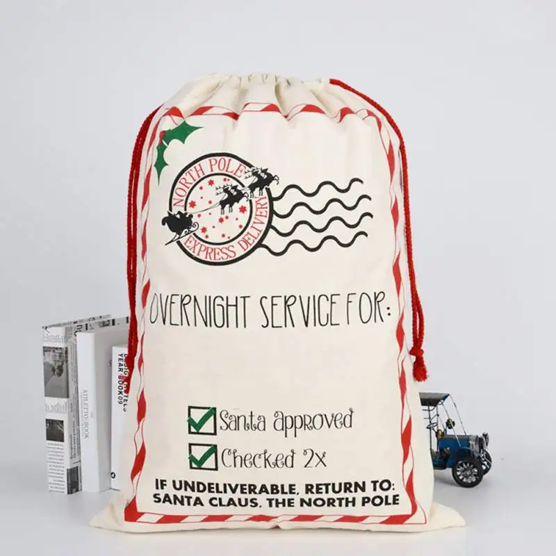 

New Creative Stamp Christmas Gift Bag Drawstring Christmas Present Sack Santa Candy Bag Canvas Bag for Children Kids