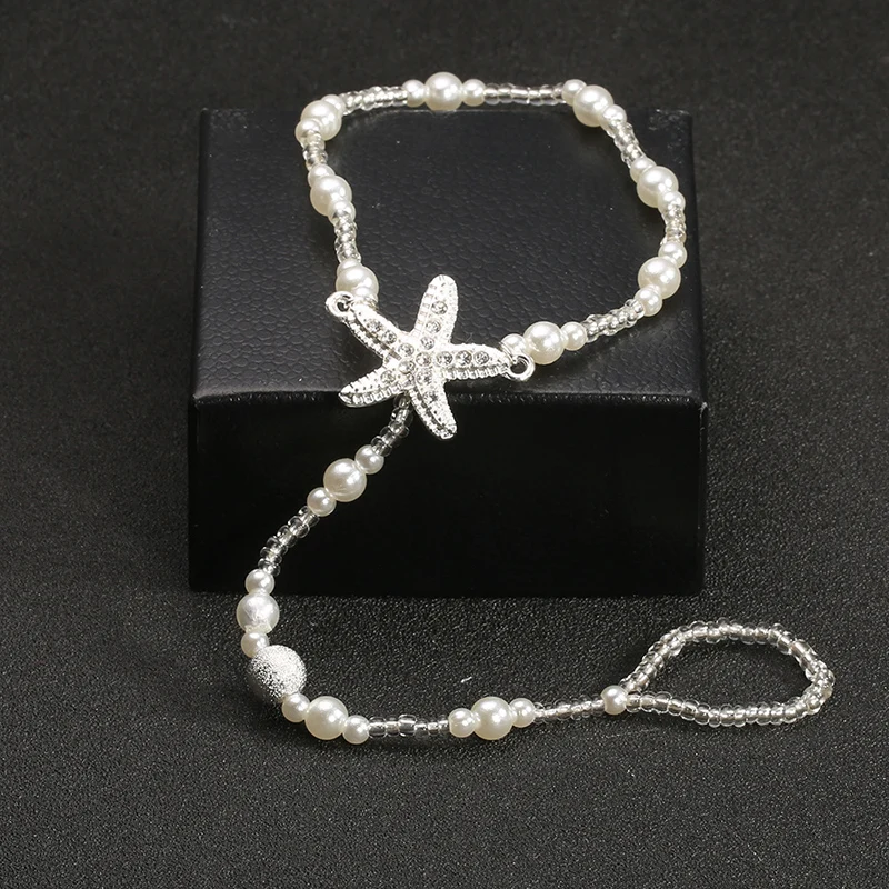 Sexy Ladies Starfish Anklet For Girls Boho Pearl Foot Jewelry Anklet Beaded Chain Barefoot Sandals Bridal Wedding Jewelry