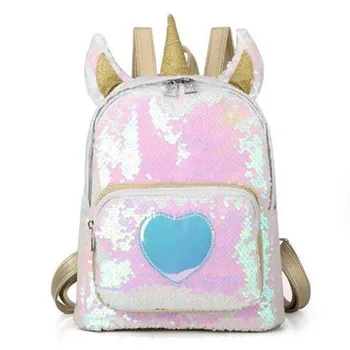 

Sequins Unicorn Backpack Fashion Glitter School Book Bag Girls Cute Hologram Laser PU Leather Travel Mochila