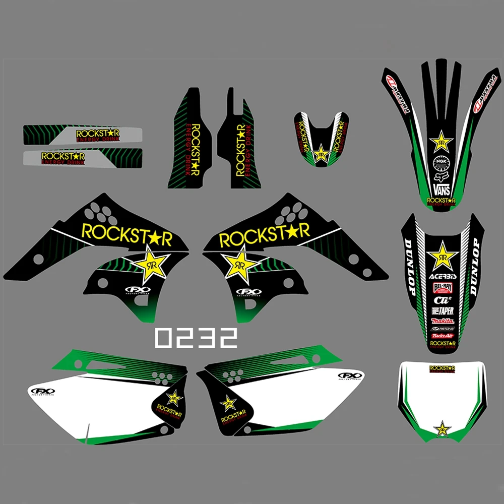 

For KAWASAKI KXF250 2006 2007 2008 Graphics Decals Stickers Custom Number Name 3M Full Motorcycle Backgrounds Accessories