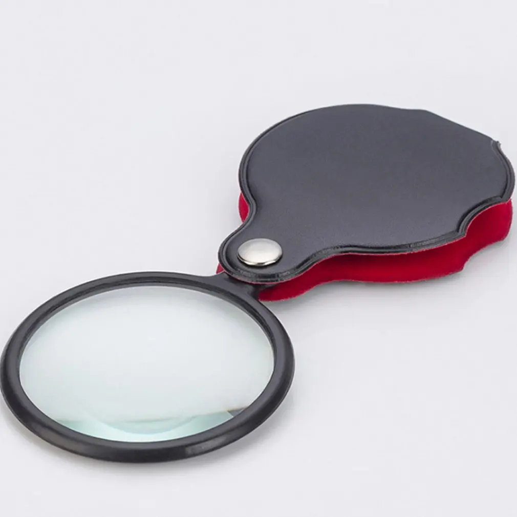 Portable Handheld Magnifier 6X Leather Magnifier Loupe Pocket
