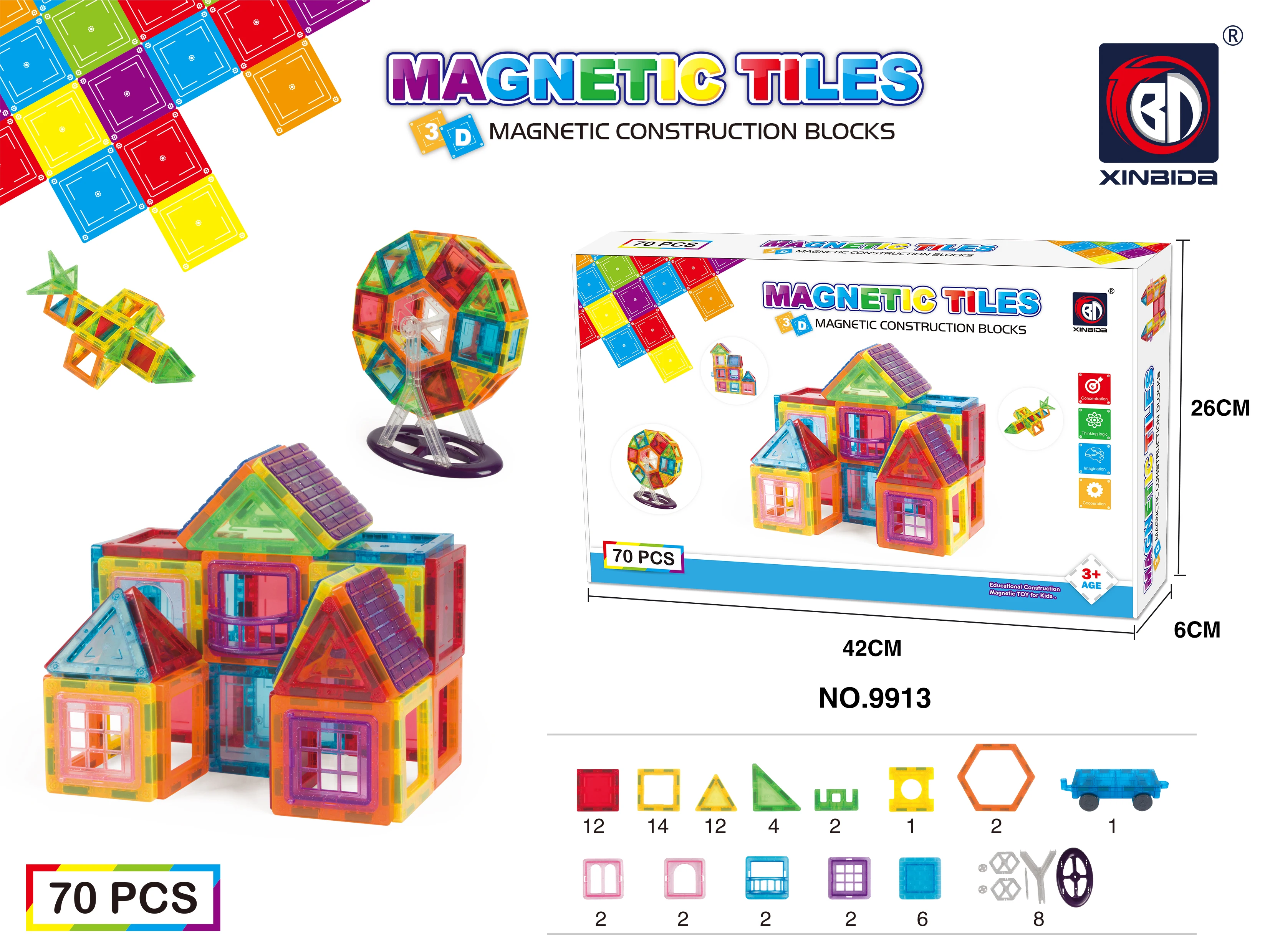 

Hot sales ROHS ABS 70pcs buliding blocks magnet tiles magnetic constructions blocks tiles plastic toys