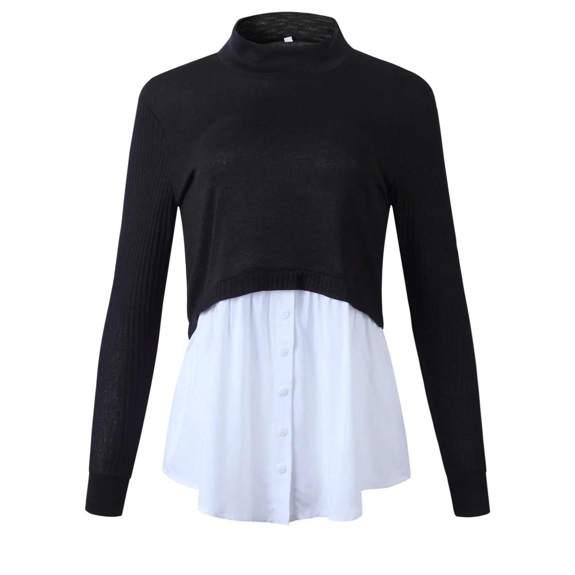 Черный однотонный пуловер с круглым вырезом, женский свитер, новинка, Осень-зима, Свитера с длинным рукавом, рубашки, женские топы, женская одежда
