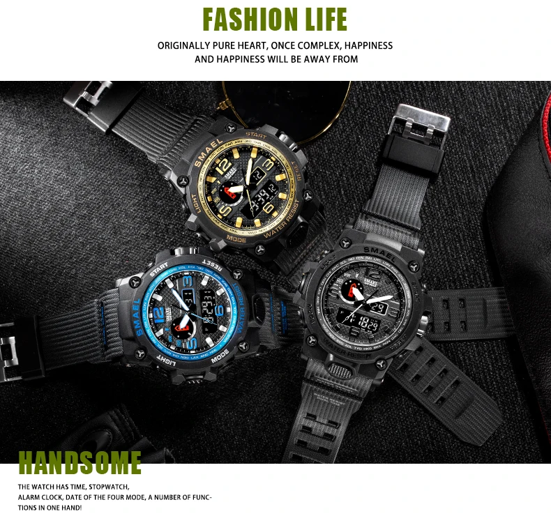 SMAEL Brand Fashion Men Sports Watches Men Analog Quartz Clock Military Watch Male Watch Men's 1545 relogios masculino