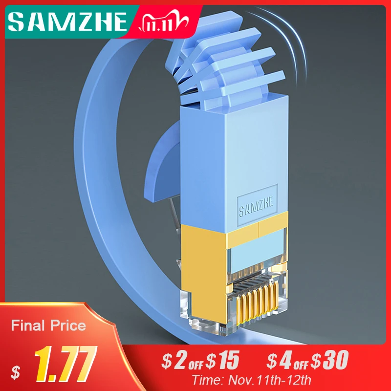 

SAMZHE Cat7 Flat Ethernet Cable RJ45 Cat7 Lan Cable UTP RJ 45 Patch Cable for Compatible Patch Cord for Modem Router