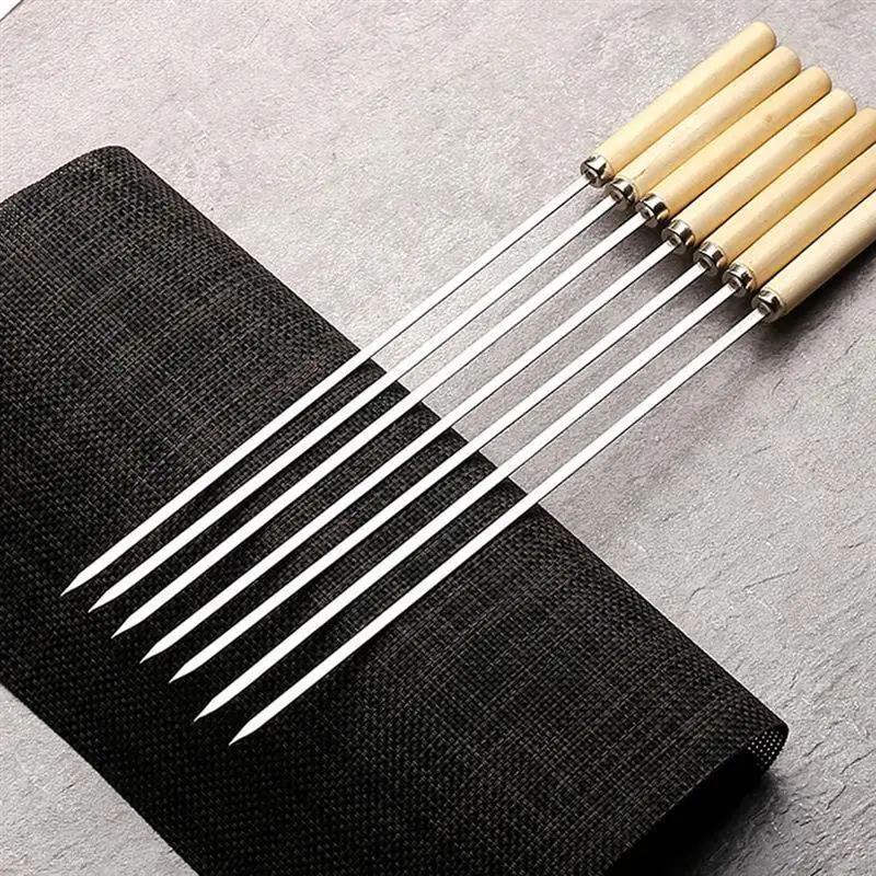 20Pcs/Set Barbecue Skewer Wooden Handle Stainless Steel Kabob Skewer BBQ Stick BBQ Tools Accessories For Outdoor Camping
