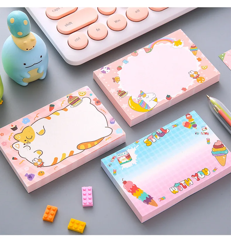 80Page Korean Notebook INS Wind Cartoon Animal Fruit Girl Pattern Horizontal Line Memo Pads Color N Message Cute Sticky Notes