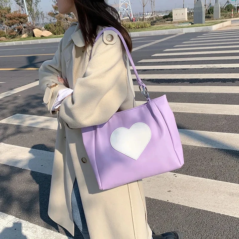 Xiuya Harajuku Kawaii Shoulder Bag Women Japanese Cute Heart Lolita Tote Bag Ladies Handbags 2022 Big Shopper With Zipper