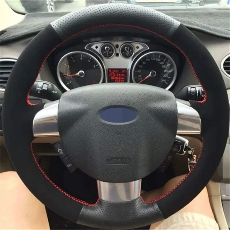 

Car Steering Wheel Cover For Ford Focus 2 2005 - 2011 (3-Spoke) DIY DIY Black Hand-Sewing Suede Steering Wheel Cover