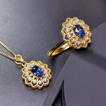 

New Arrival Natural and Real Natural Sapphire jewelry set Natural Real Sapphire 925 sterling silver 1pc pendant,1pc ring