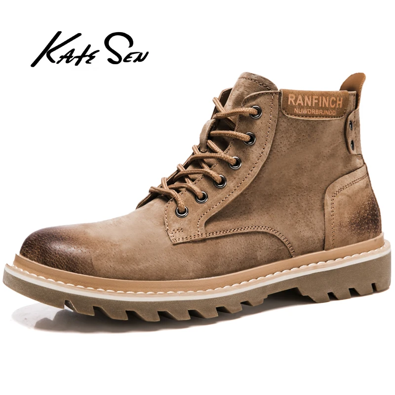 KATESEN Autumn Winter plush warm genuine leather men boots all season work shoes man ankle boot with fur black Outdoor boots KATESEN Autumn Winter plush warm genuine leather men boots all season work shoes man ankle boot with fur black Outdoor boots