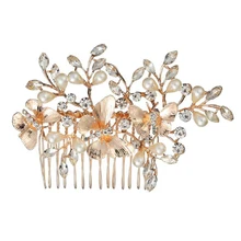 Fxmimior свадебные аксессуары для волос с золотым цветком, заколка для волос, расческа для волос, свадебная повязка на голову, Кристальный головной убор с жемчужинами