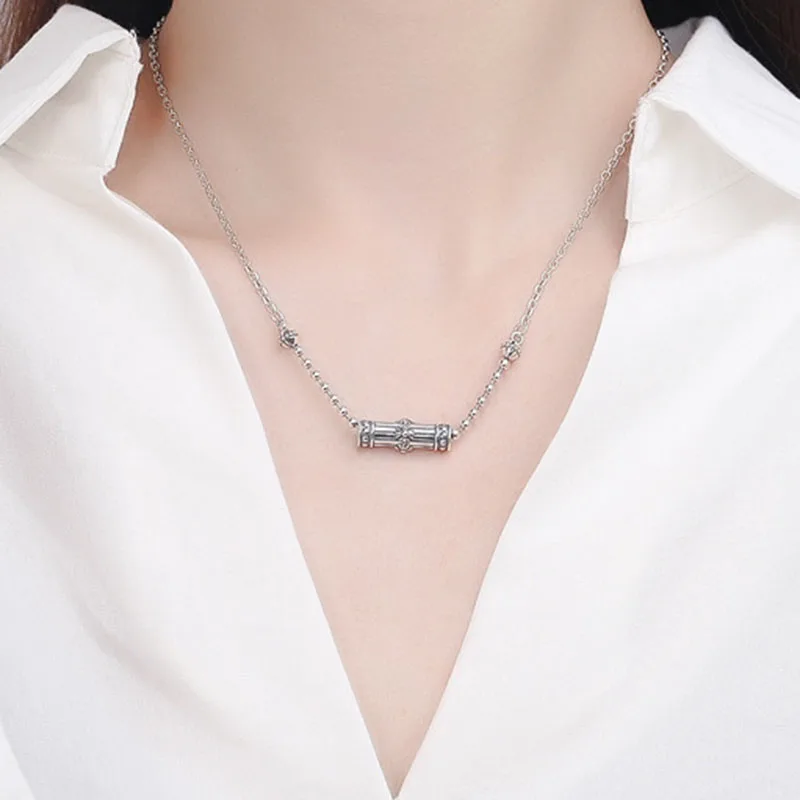 Mewanry 925 Sterling Silver Couples Necklace for Women New Fashion Vintage Party Creative Cylinder Clavicle Chain Jewelry Gifts - Image 5