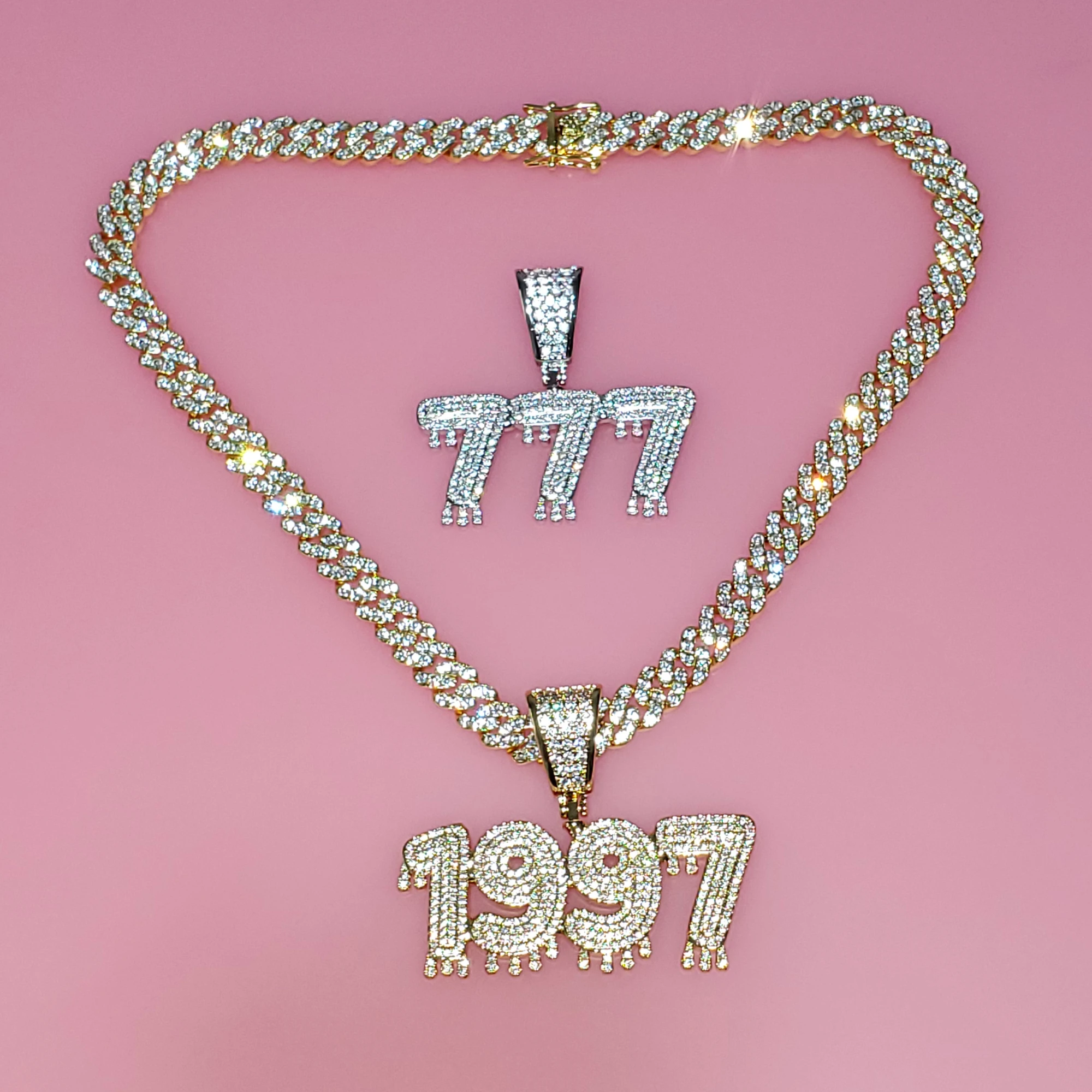 CUSTOM Numbers&Letters Pendant Necklace, Dripping Numbers Pendant with Cuban Chain, Numbers Necklace, Iced out Custom jewelry