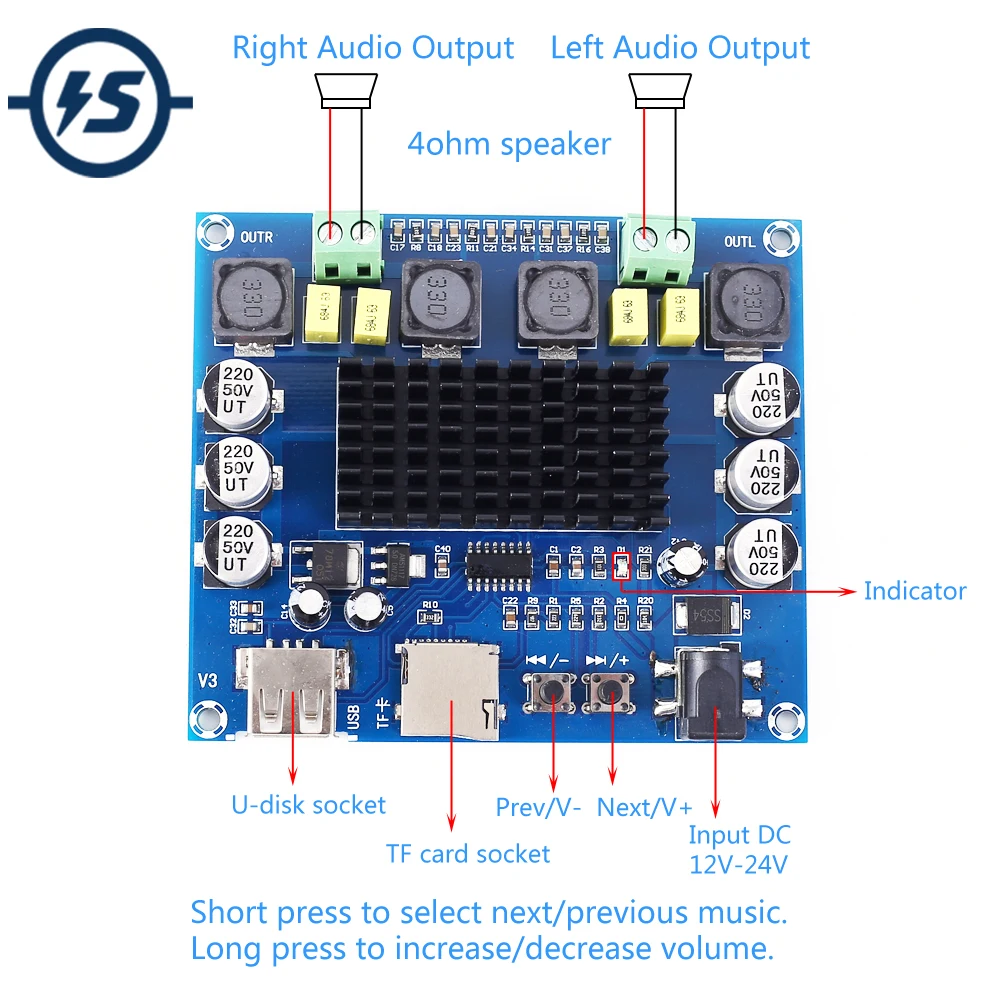 Аудио Цифровой стереоусилитель высокомощный модуль TDA3116D2 DC 24V 50W + * 2
