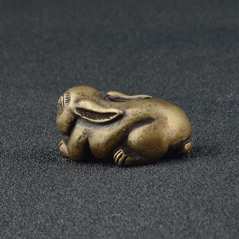 Rabbit Ornament Antique Copper Zodiac Lucky For Desk Decoration