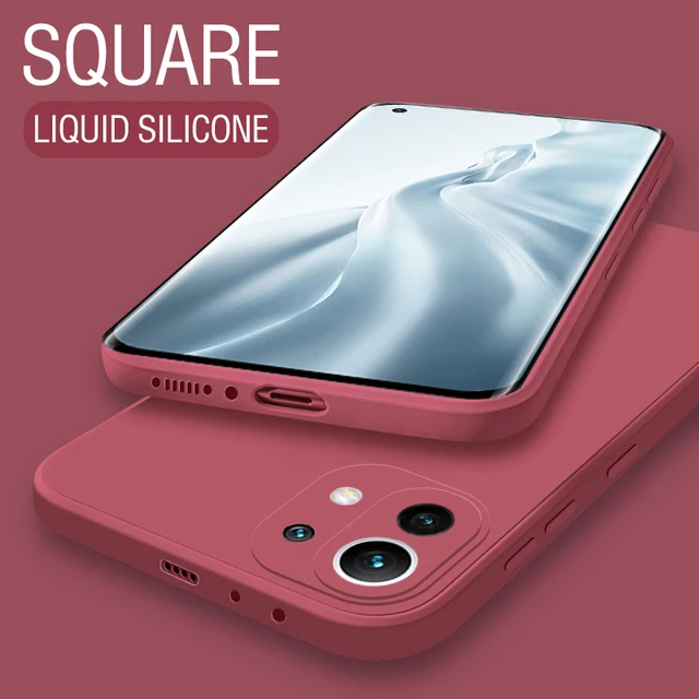 Square Liquid Silicone Case For Xiaomi Mi 8|Mi 9|Mi CC9|Mi 9SE|Mi 10|Mi 10T Lite|Mi 10 Pro|Mi 11|Coque Slim Matte Soft Cover Camellia Red