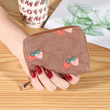 

2020 New Style Credit Card Bag Strawberry Butterfly Printed Lady 's Wallet Short Cute Mini Purse