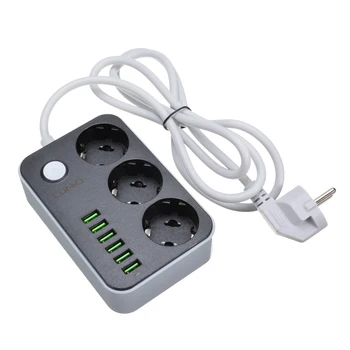 

EU Plug Outlet 6 USB Ports 2500W Inserting Platoon Socket Charger Extension Power Strip Charging Electrical Socket