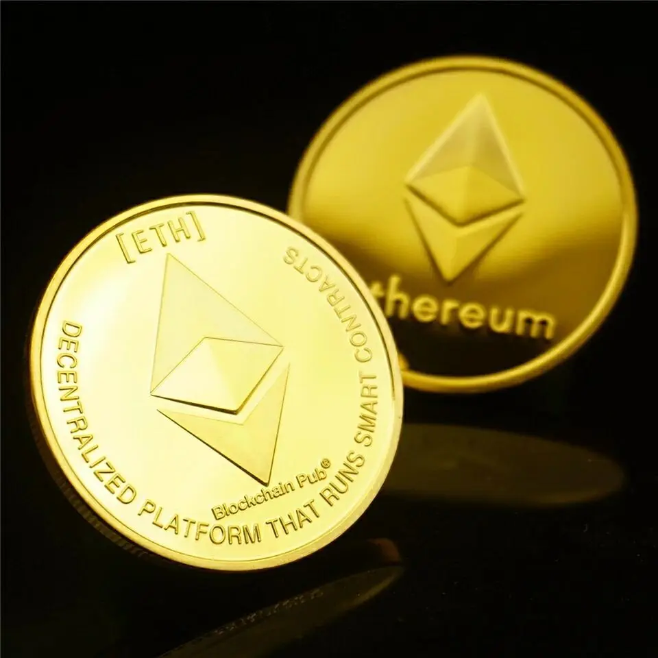 Réplica de monedas Ethereum, regalo de colección de arte Metal físico, imitación antigua, sin moneda, colección de monedas chapadas en oro y plata