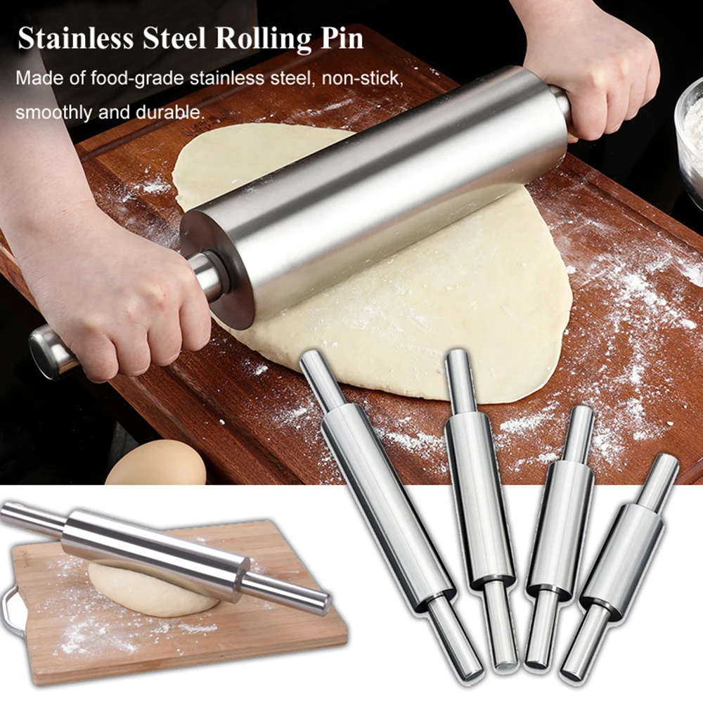 Stainless Steel Rolling Pin Non-stick Pastry Dough Roller Baking Pizza Making