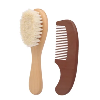 

2Pcs Baby Hair Brush Comb Set Newborn Hairbrush Kit Infant Comb Soft Wool Hair Wooden Handle Scalp Massage