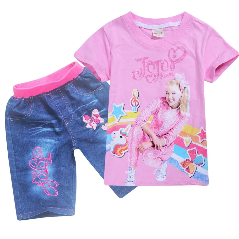 Летние детские футболки JOJO SIWA футболки для маленьких девочек комплекты с короткими рукавами для мальчиков и девочек футболки Одежда для девочек 10-12 лет - Цвет: S8493-pink