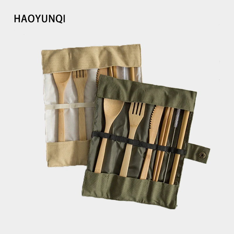

HAOYUNQI Tableware Storage Bag Portable Travel Tableware Packaging Linen Solid Color Straw Bag Travel Outdoor Tableware Storage