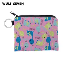 WULI SEVEN, милый розовый кошелек с принтом динозавра, водонепроницаемый чехол для ключей, маленький держатель для карт на молнии, мини квадратный кошелек