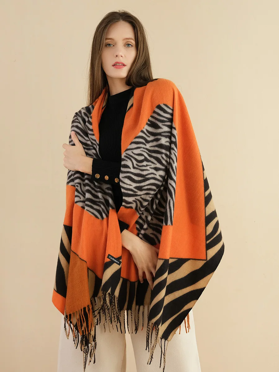

100% Cashmere Scarf Animal Zebra Pattern Print Long 180x70cm Tassels Warm Winter Punk Fashion Design Women Shawl Pashmina