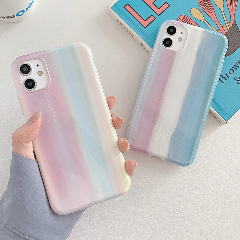 Gradient Iridescent Aurora Laser Phone Cases For iPhone 11 Pro Max XS XR X 7 8 Plus Colorful Soft IMD Back Cover Coque | Мобильные